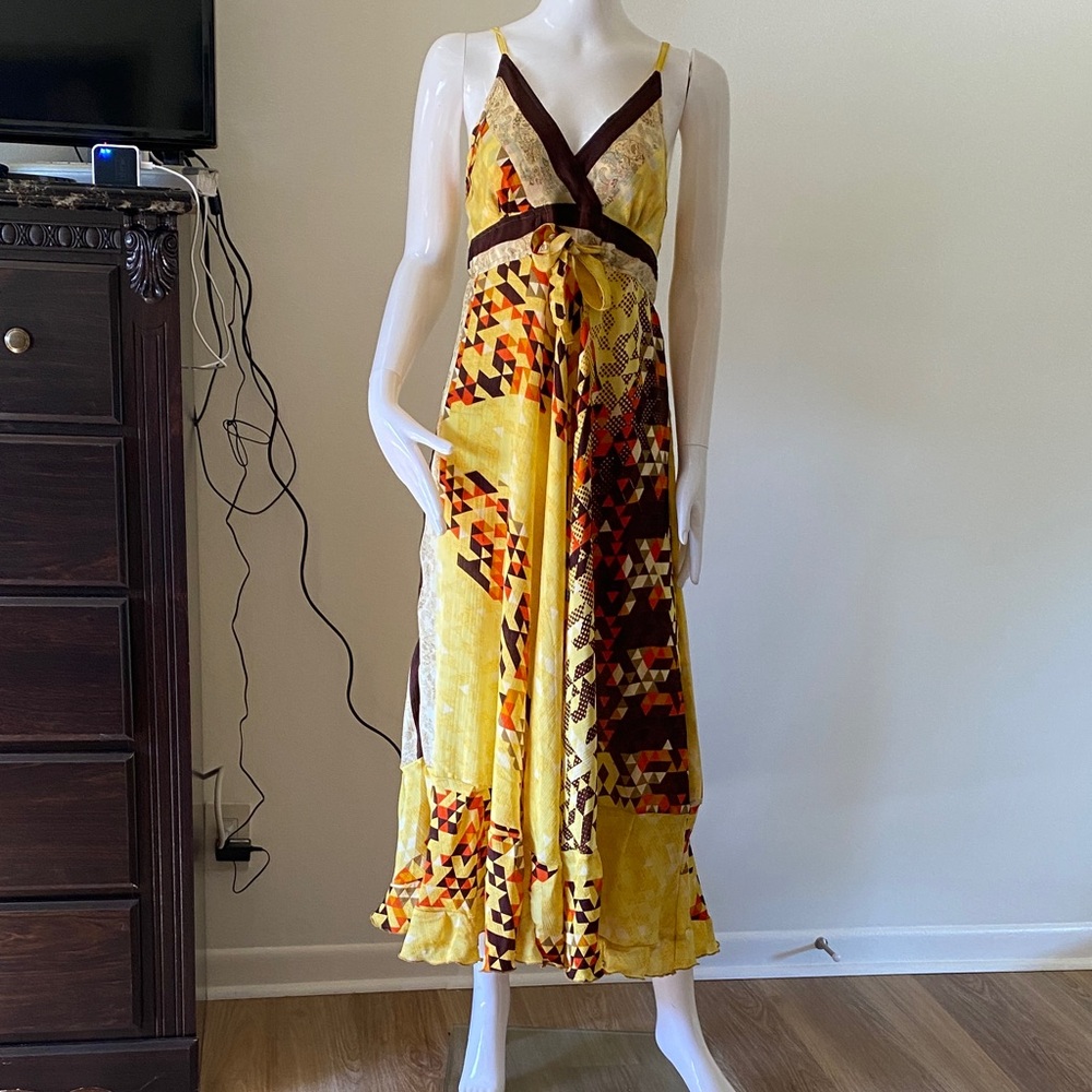 Vibrant Yellow and Brown Maxi Dress
